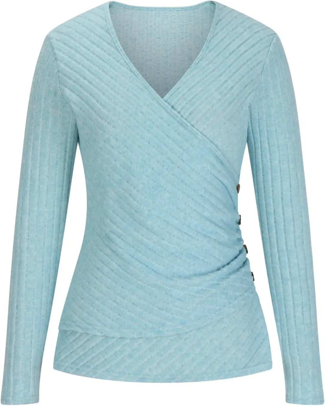 jsaierl Long Sleeve Tops for Women Spring Basic Solid Color T Shirt Slim Fit V Neck Ribbed Tees 2025 Sexy Cute Ruched Tees