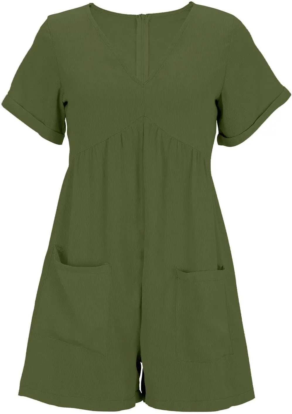 Jumpsuits for Women Summer Casual Loose V Neck Short Sleeve Jumpsuits Linen Trendy Comfy Shorts Rompers with Pockets