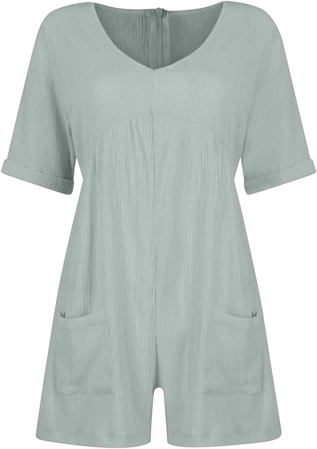 Jumpsuits for Women Summer Casual Loose V Neck Short Sleeve Jumpsuits Linen Trendy Comfy Shorts Rompers with Pockets