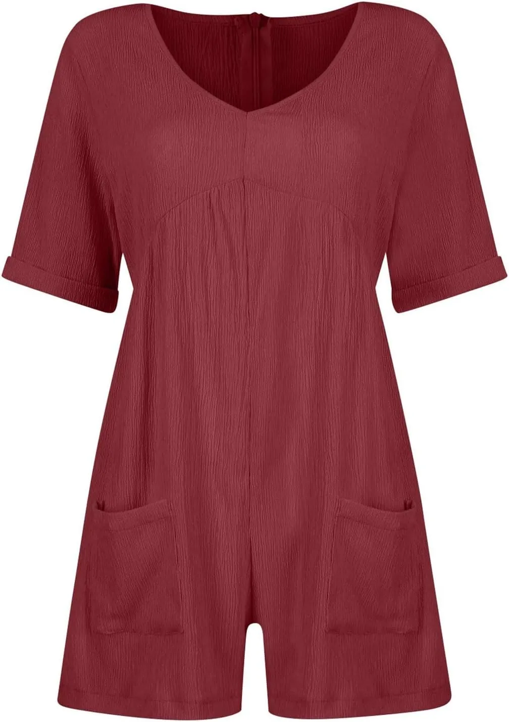 Jumpsuits for Women Summer Casual Loose V Neck Short Sleeve Jumpsuits Linen Trendy Comfy Shorts Rompers with Pockets