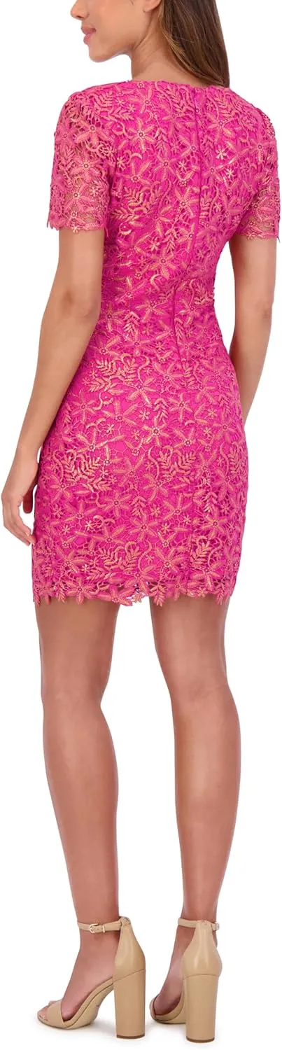 kensie Women's Floral Lace V-Neck Mini Dress