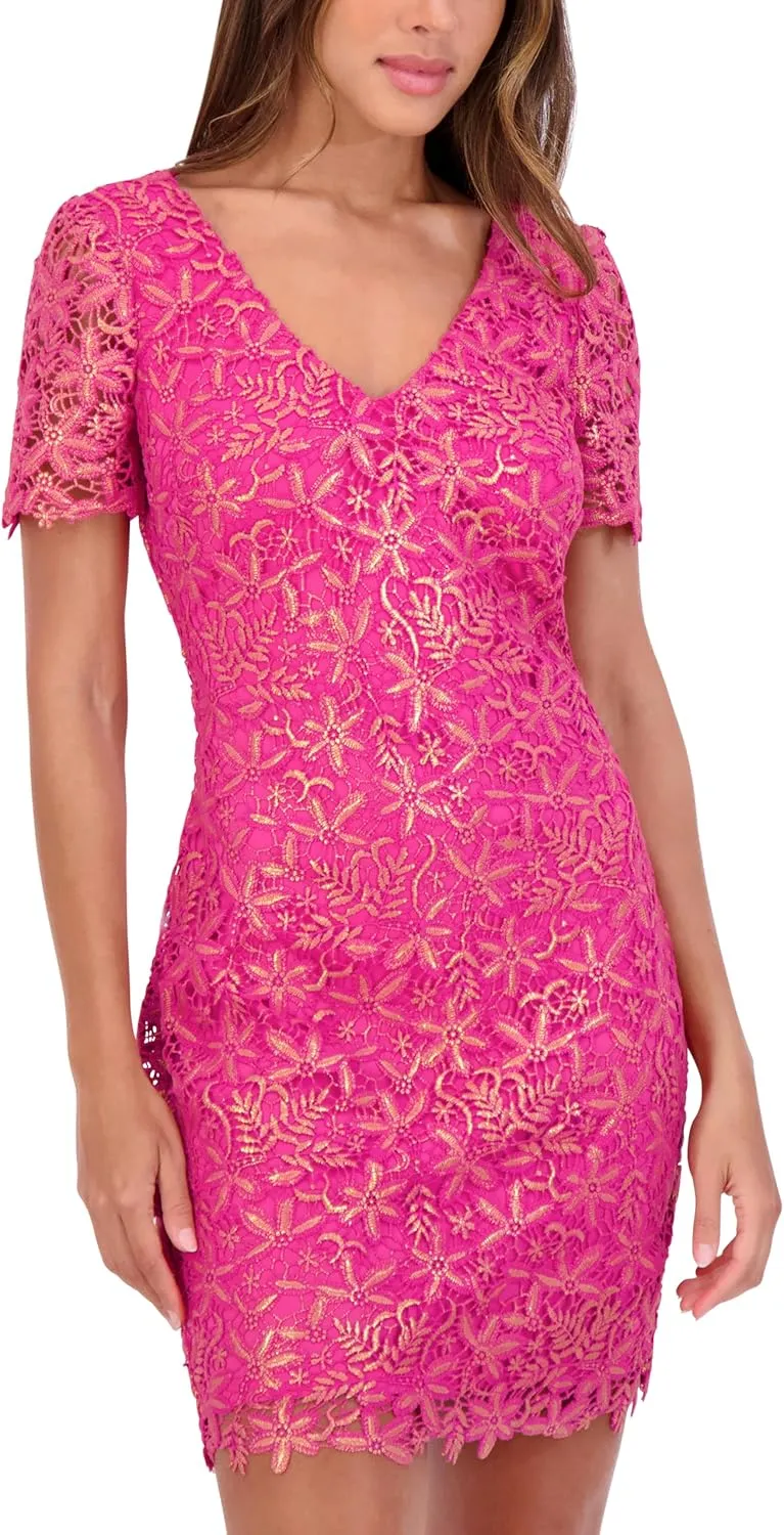 kensie Women's Floral Lace V-Neck Mini Dress