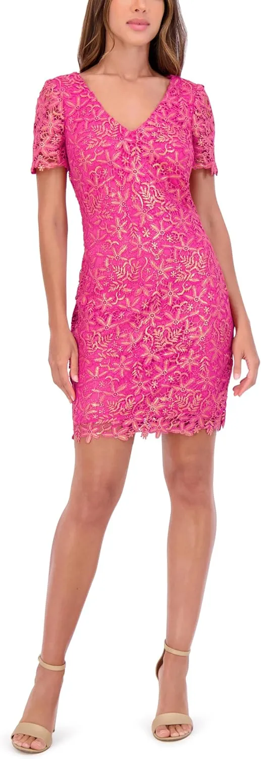 kensie Women's Floral Lace V-Neck Mini Dress