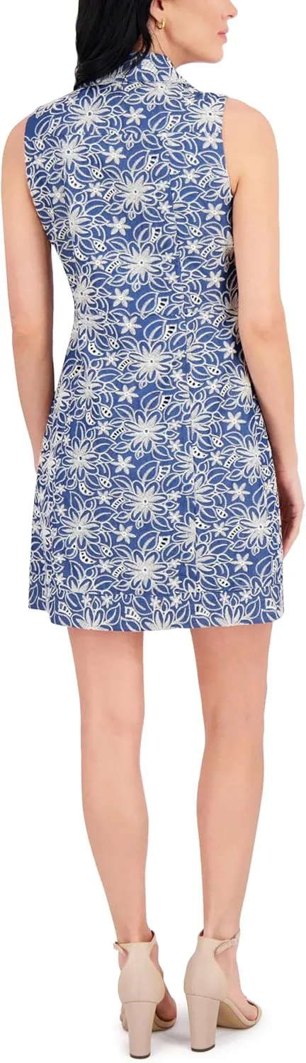 kensie Women's Sleeveless Collared Sheath Mini Dress