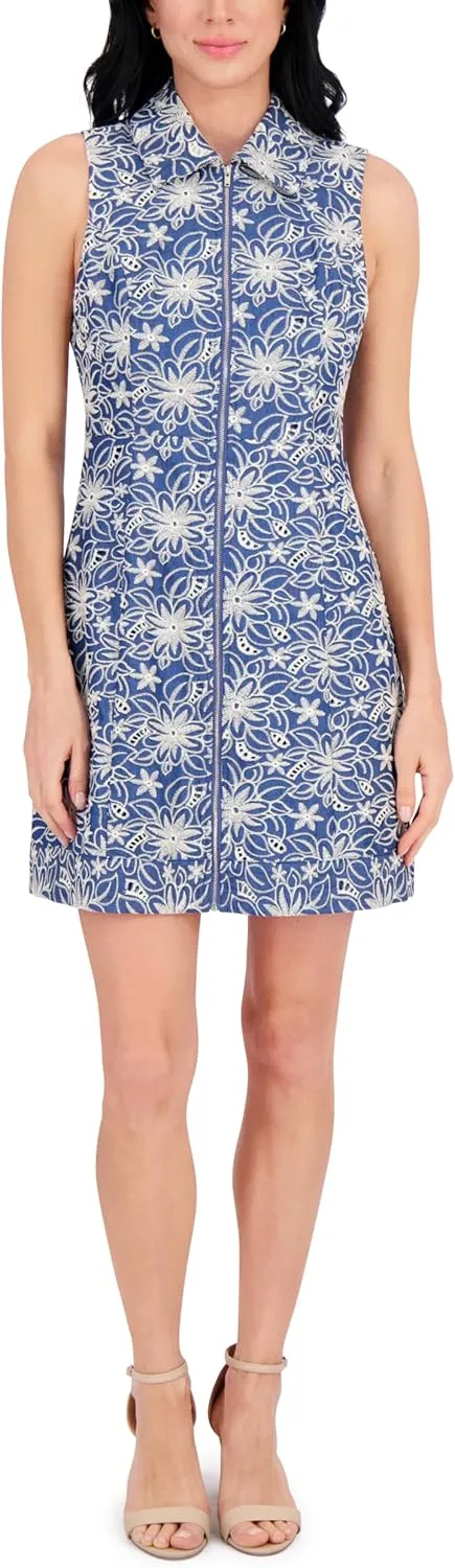 kensie Women's Sleeveless Collared Sheath Mini Dress