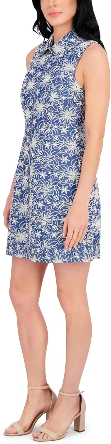 kensie Women's Sleeveless Collared Sheath Mini Dress
