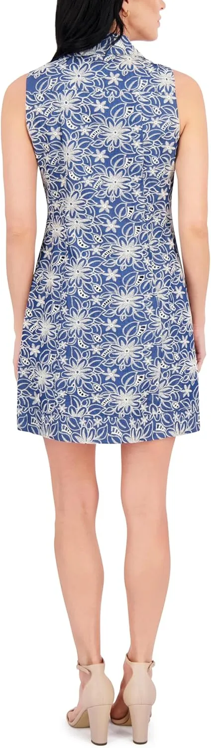 kensie Women's Sleeveless Collared Sheath Mini Dress