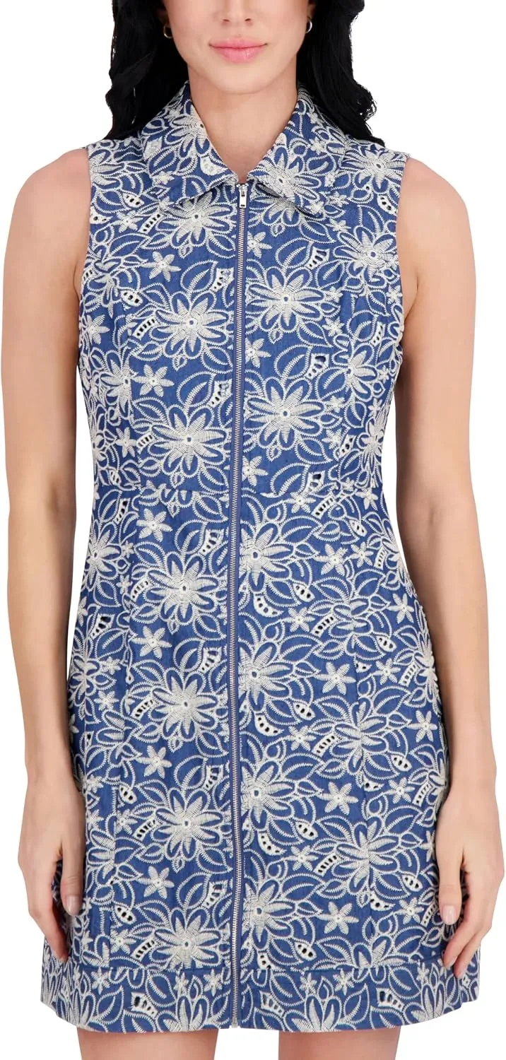 kensie Women's Sleeveless Collared Sheath Mini Dress