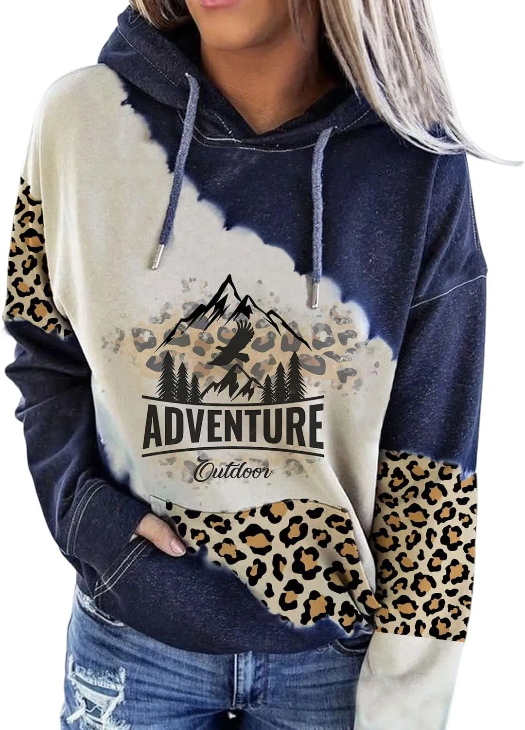 Lanaoree Women's Western Ethnic Style Print Aztec Hoodie Pullover Cowgirl Rhombus Printed Hooded Sweatshirt