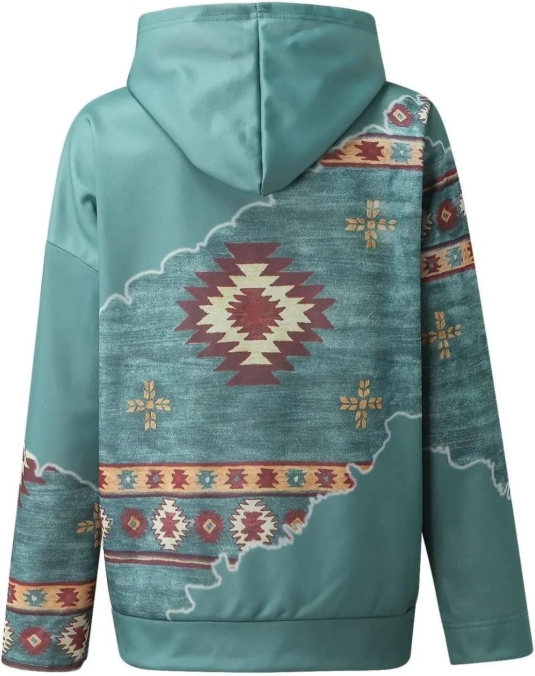 Lanaoree Women's Western Ethnic Style Print Aztec Hoodie Pullover Cowgirl Rhombus Printed Hooded Sweatshirt