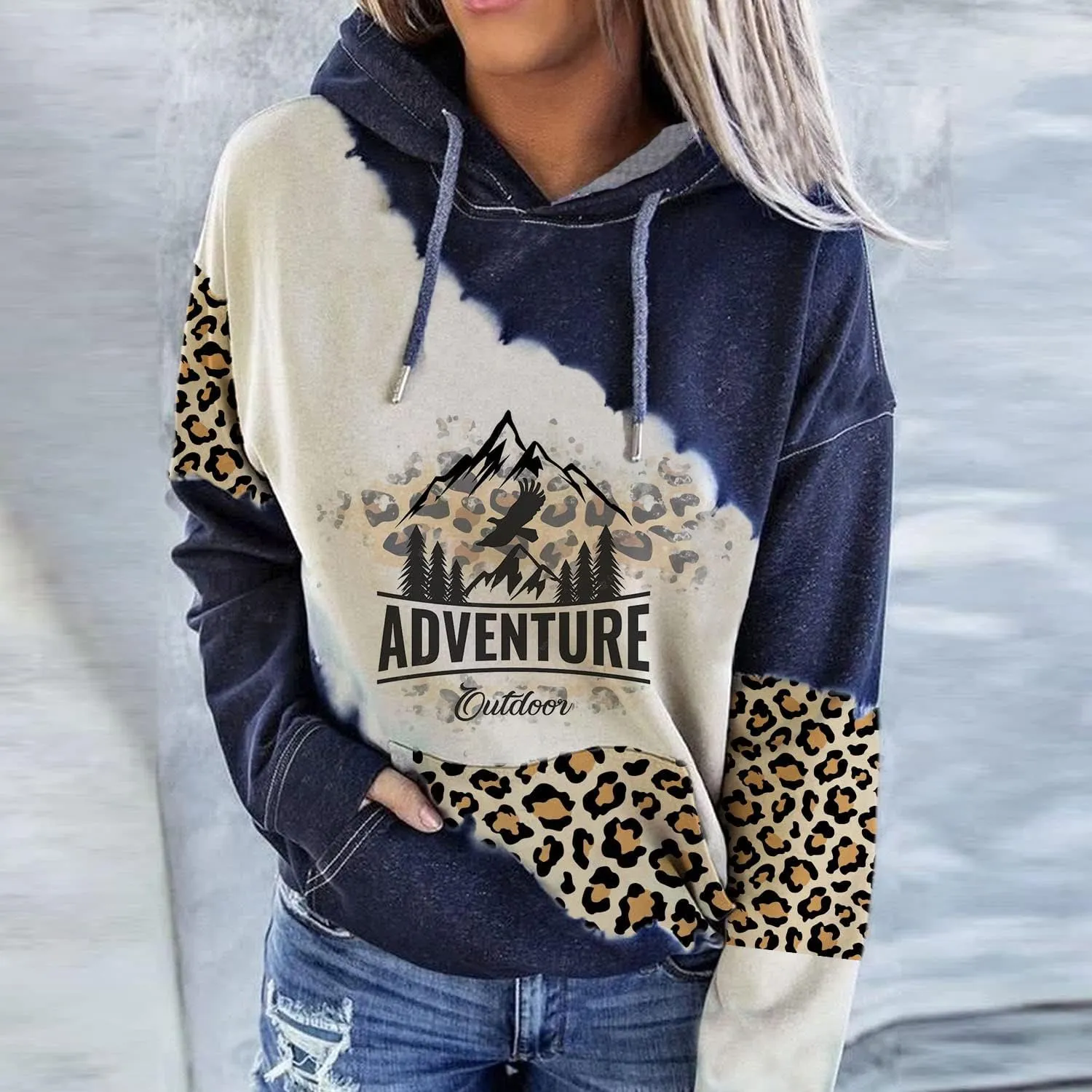 Lanaoree Women's Western Ethnic Style Print Aztec Hoodie Pullover Cowgirl Rhombus Printed Hooded Sweatshirt