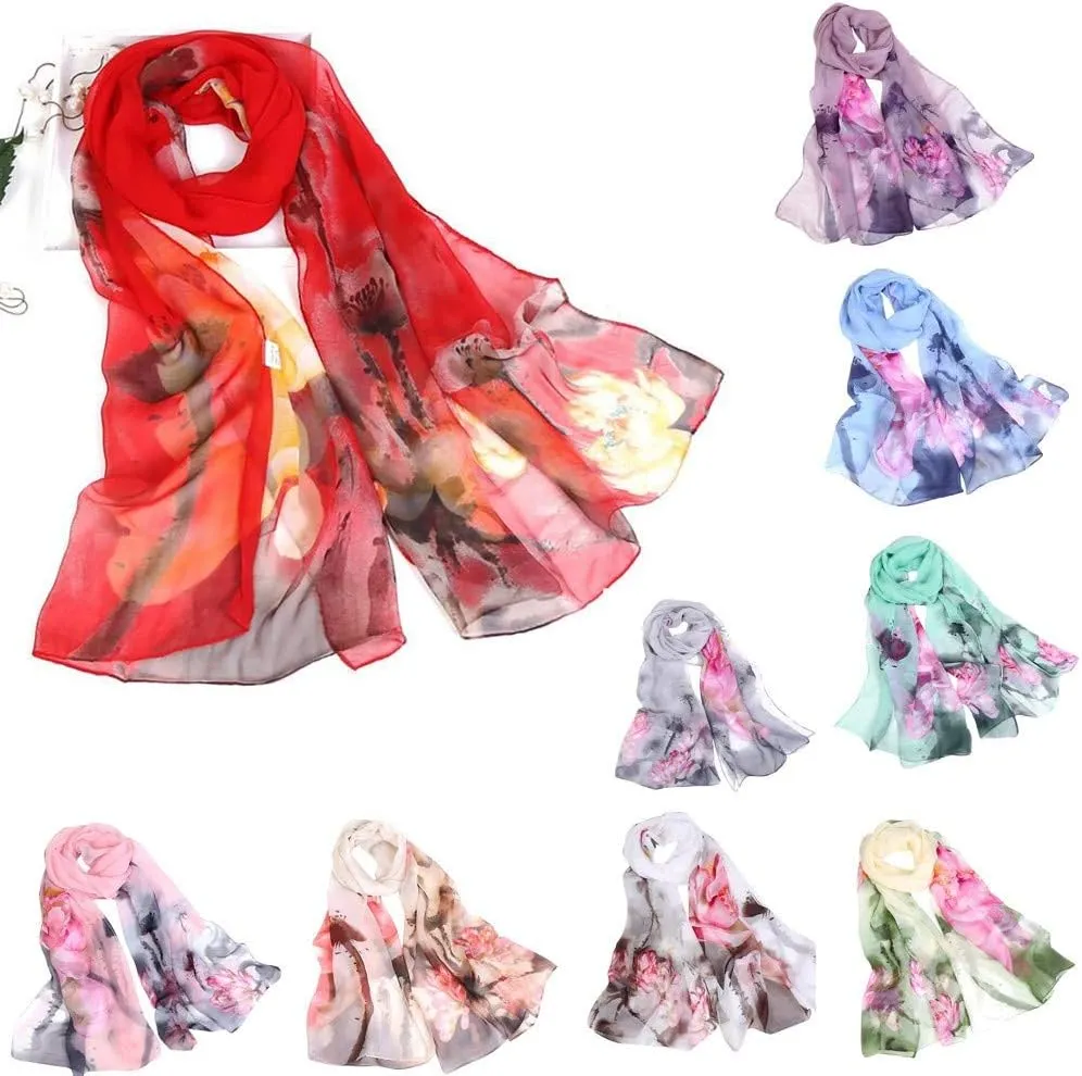Lightweight Wedding Scarf Print Floral Gradient Color Party Shawl Spring Summer Season Beach Towel Wrap for Women