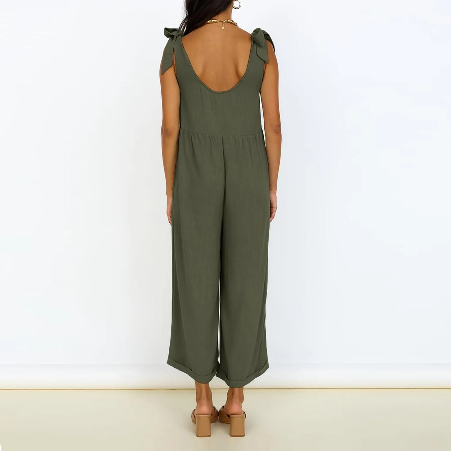 Linen Jumpsuits for Women Casual Oversized Wide Leg Overalls Adjustable Straps Sleeveless Jumpsuit Summer Rompers