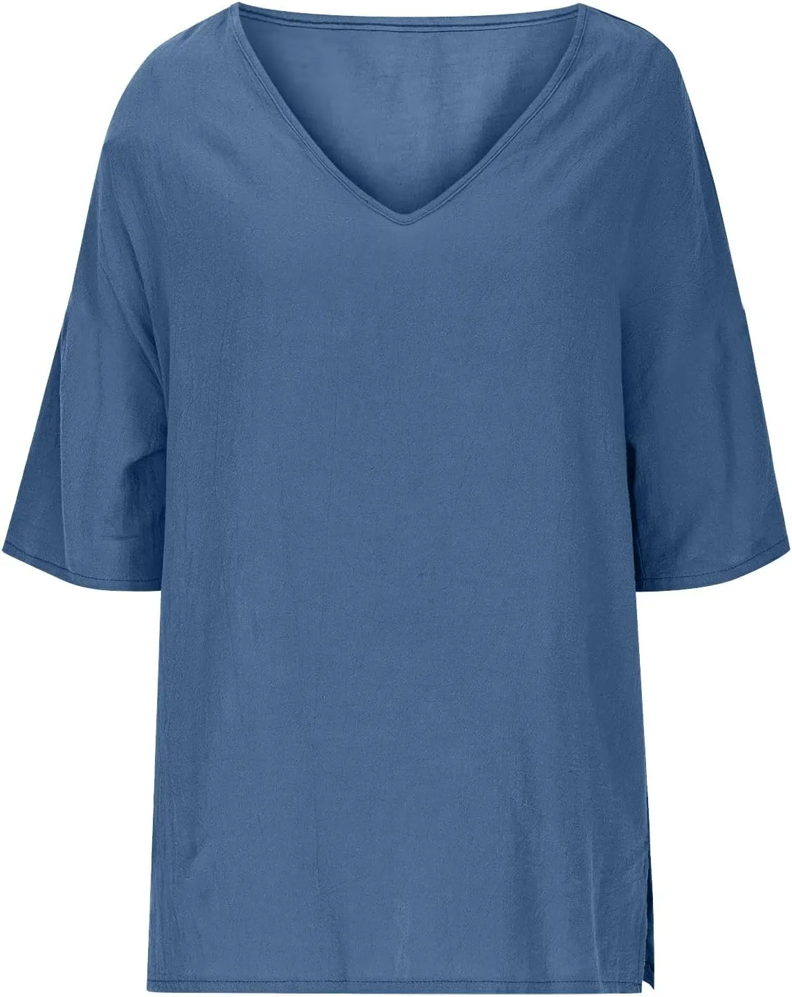 Linen Shirts for Women 2025 Basic 3/4 Sleeve Tops Summer Casual Round Neck Solid Pullover Blouse Ladies Tunic Tshirt