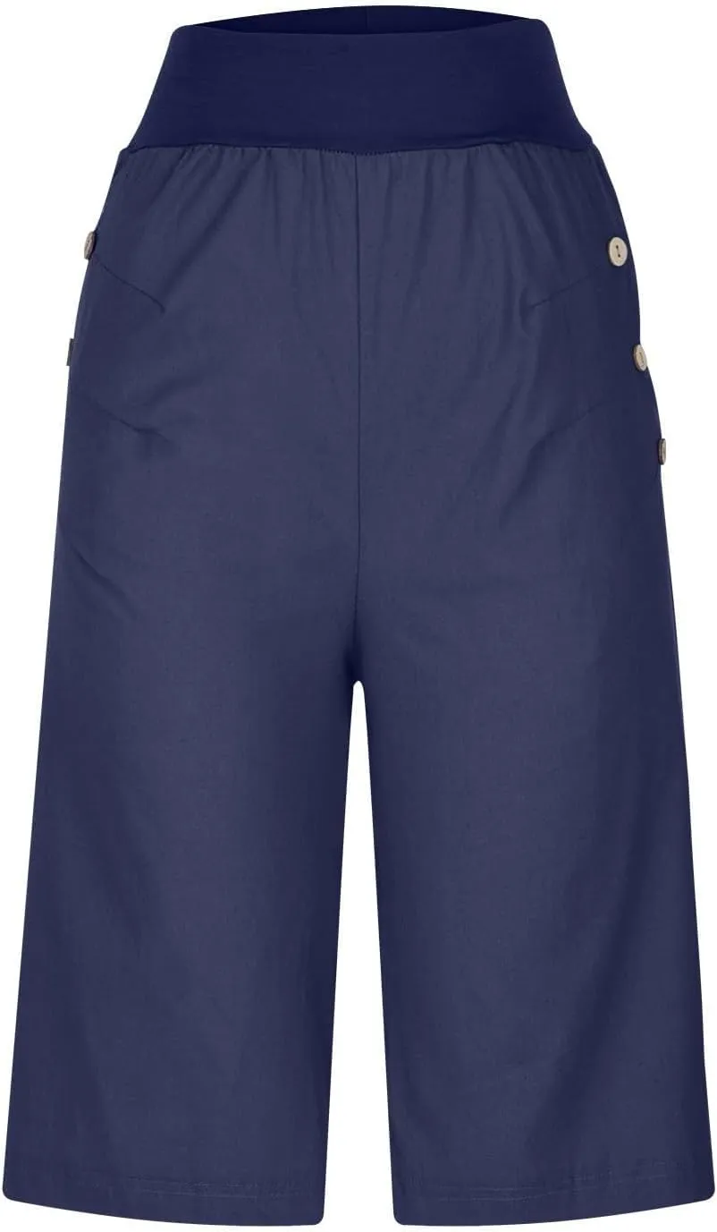 Linen Shorts for Women Summer High Waisted Bermuda Shorts Casual Loose Comfy Lounge Shorts with Pockets