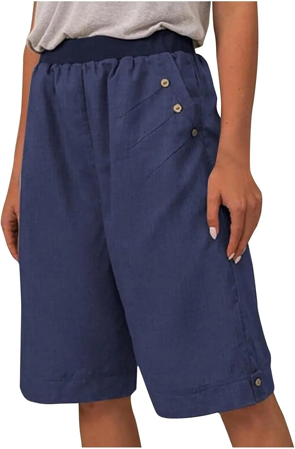Linen Shorts for Women Summer High Waisted Bermuda Shorts Casual Loose Comfy Lounge Shorts with Pockets