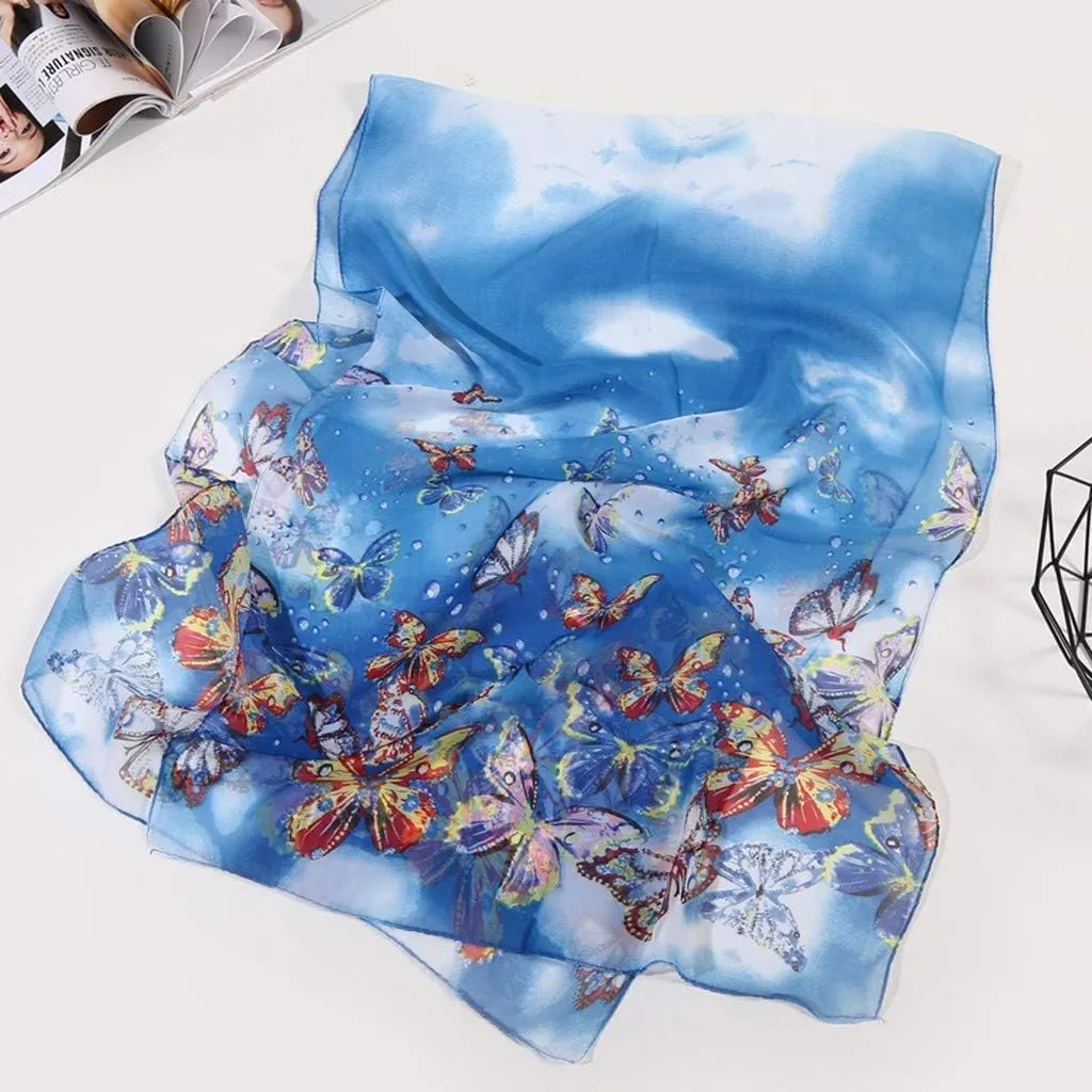 Long Scarf Women Flower Wrap 160 * 50cm Silk Scarves Shawl Print Simulation Soft Scarf Heart Print Scarf