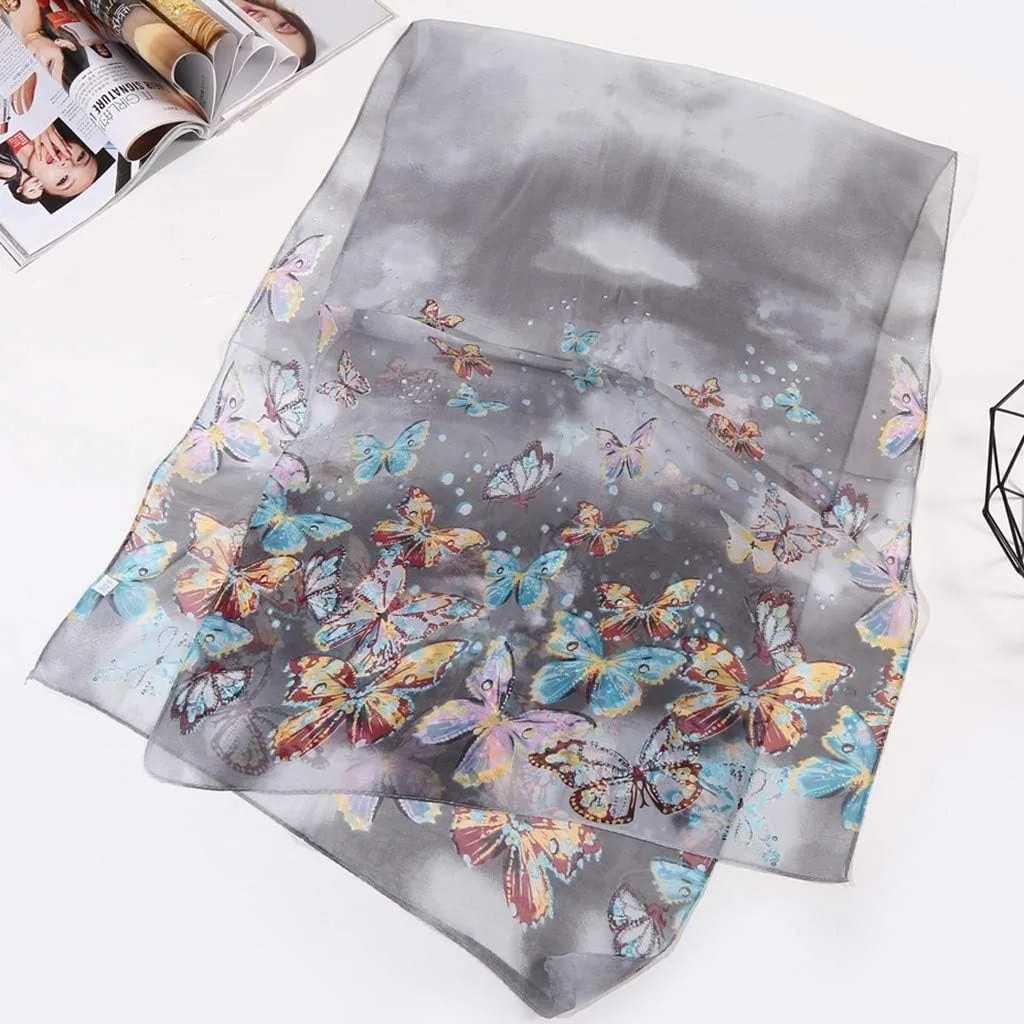 Long Scarf Women Flower Wrap 160 * 50cm Silk Scarves Shawl Print Simulation Soft Scarf Heart Print Scarf