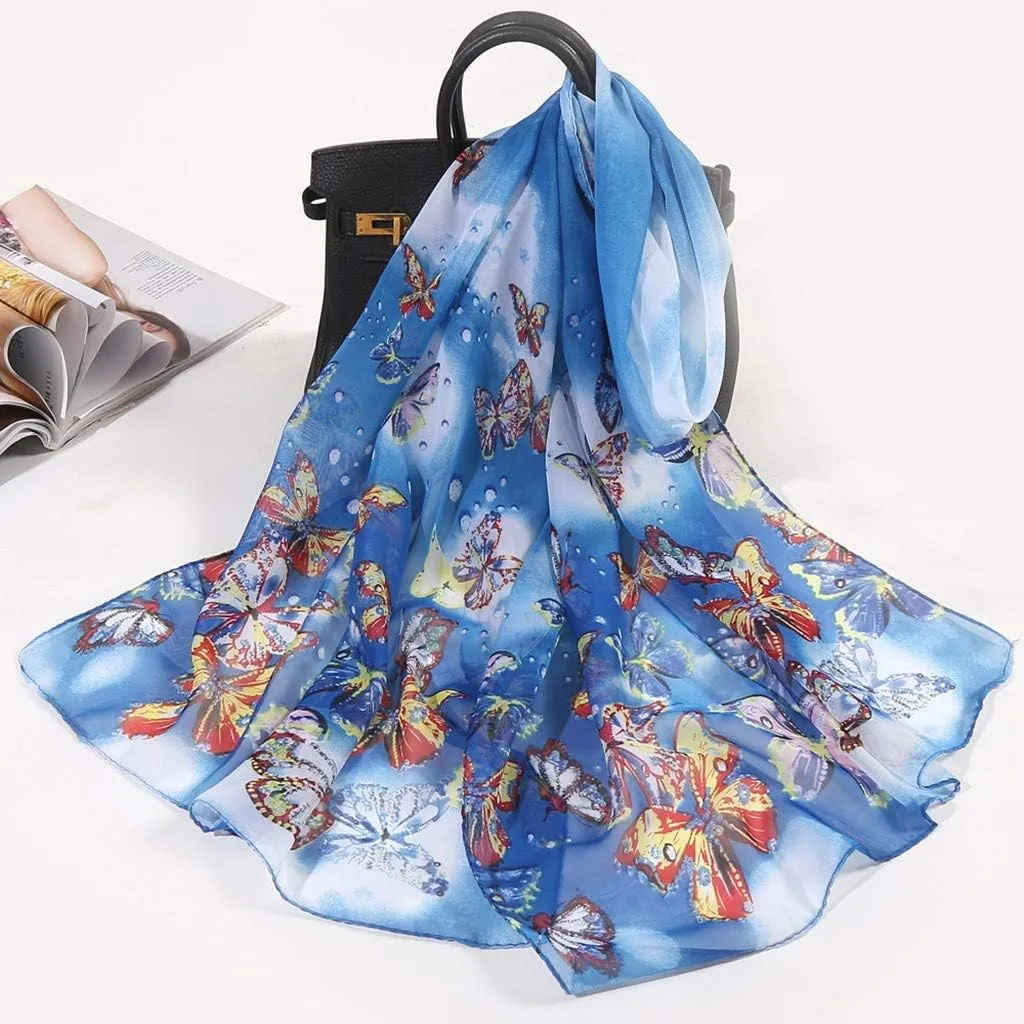 Long Scarf Women Flower Wrap 160 * 50cm Silk Scarves Shawl Print Simulation Soft Scarf Heart Print Scarf
