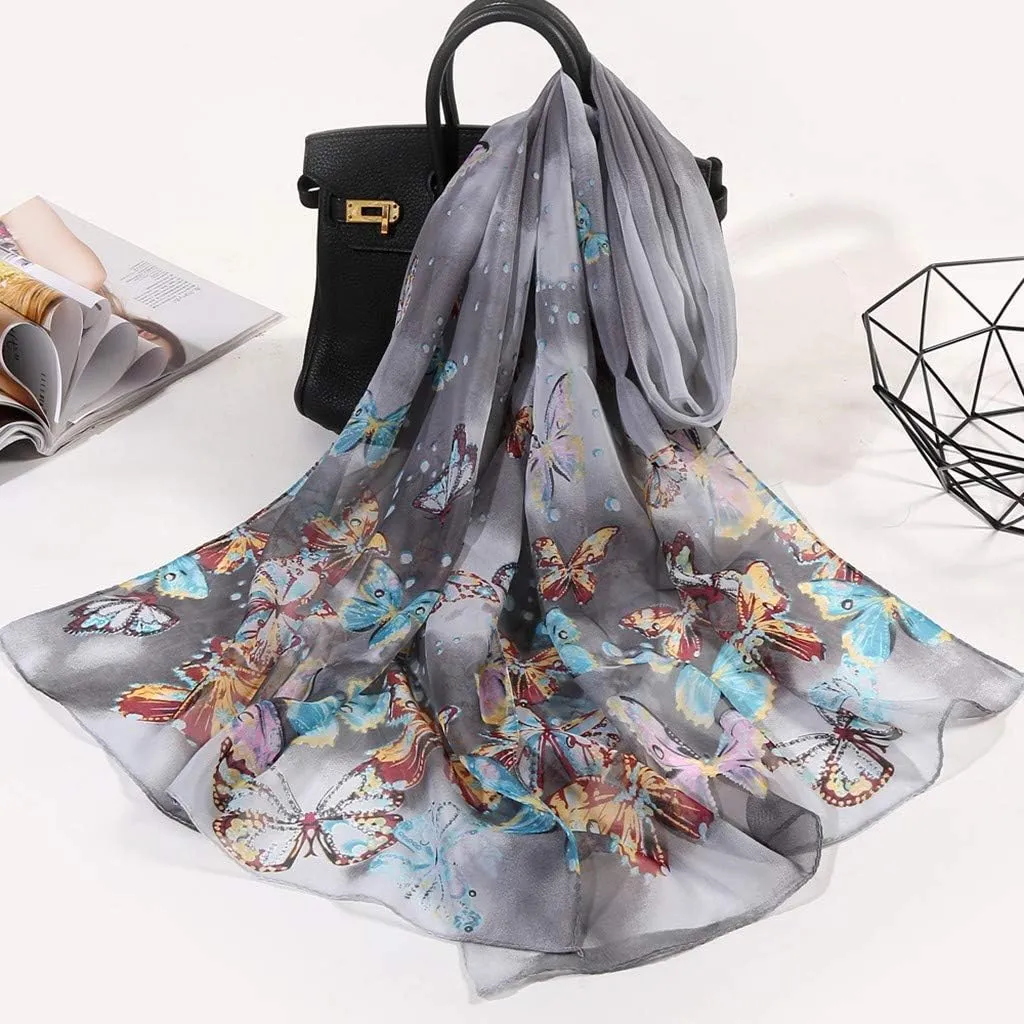 Long Scarf Women Flower Wrap 160 * 50cm Silk Scarves Shawl Print Simulation Soft Scarf Heart Print Scarf