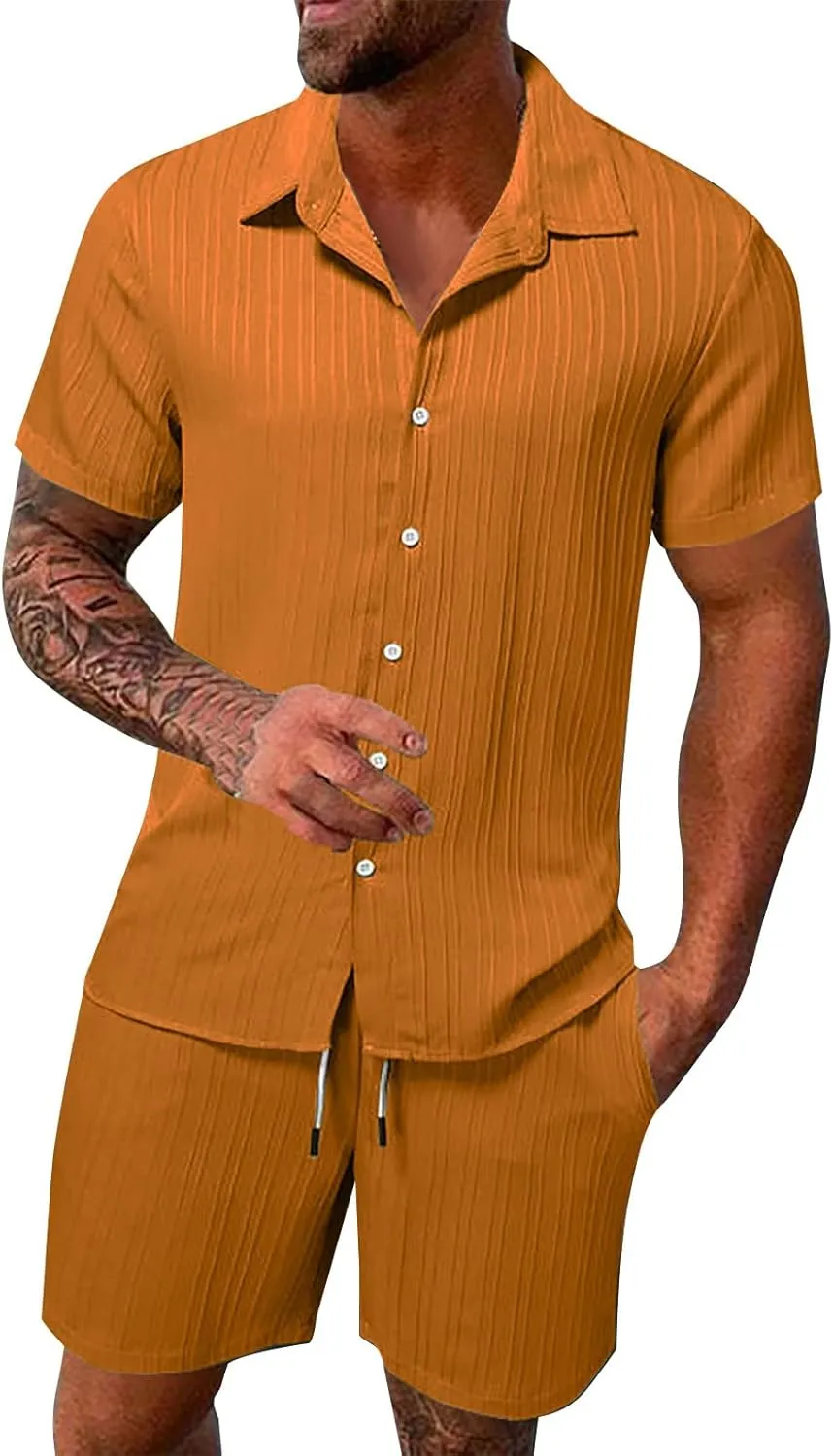 Men's 2 Pieces Outfits Hawaiian Shirt and Shorts Set 2 Piece Vacation Clothes Sport Jogger Suit Sets