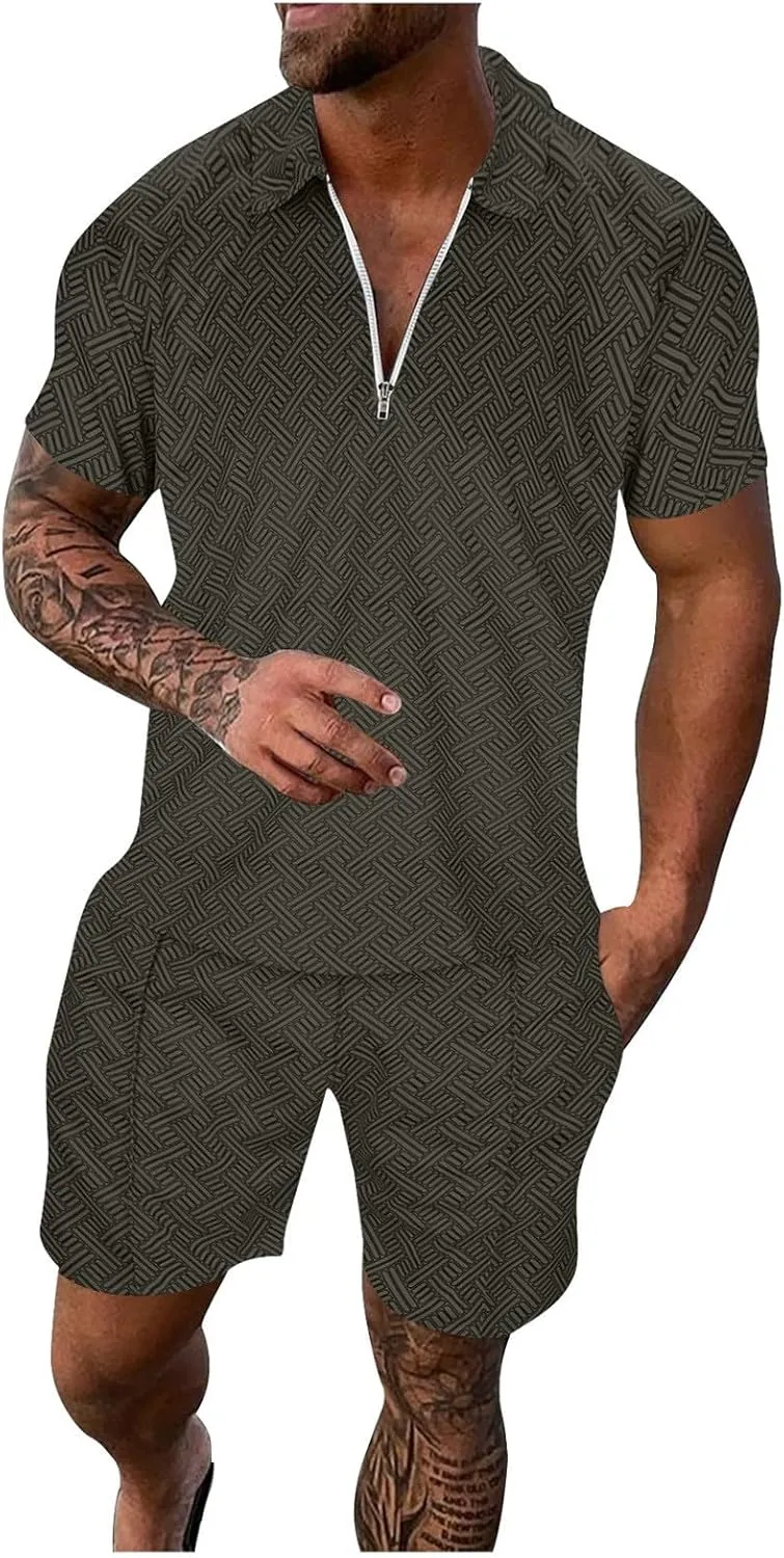 Men's Casual Matching Polo Shirts and Short Sets Summer Beach Outfits Casual Short Sets 2 Piece Muscle Tracksuits Mens Tops Tshirts Shirts