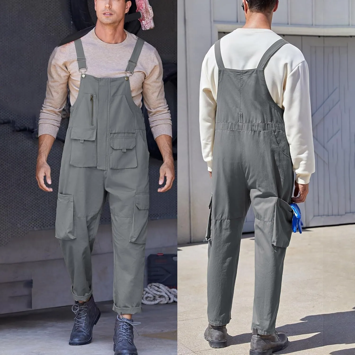 Men's Duck Bib Overalls Lightweight Coveralls for Men Workwear Adjustable Straps Work Jumpsuits with Tool Pockets