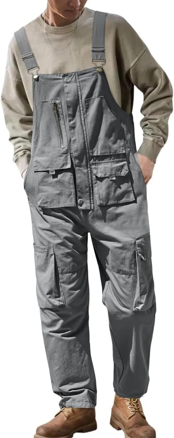 Men's Duck Bib Overalls Lightweight Coveralls for Men Workwear Adjustable Straps Work Jumpsuits with Tool Pockets