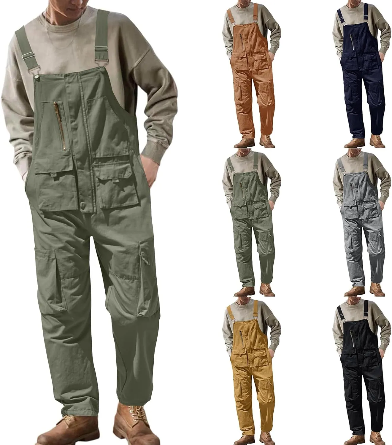 Men's Duck Bib Overalls Lightweight Coveralls for Men Workwear Adjustable Straps Work Jumpsuits with Tool Pockets