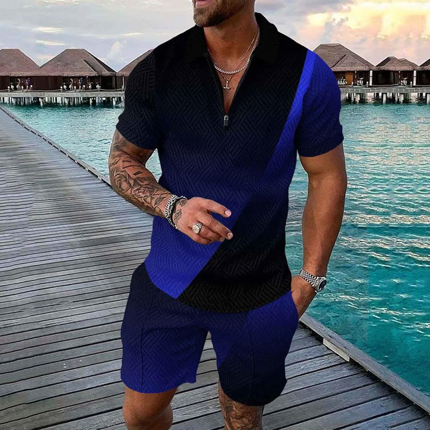 Men's Summer Beach Outfits 2 Piece Short Sleeve Shirts and Shorts Texture Linen Vacation Sets for Men 2025