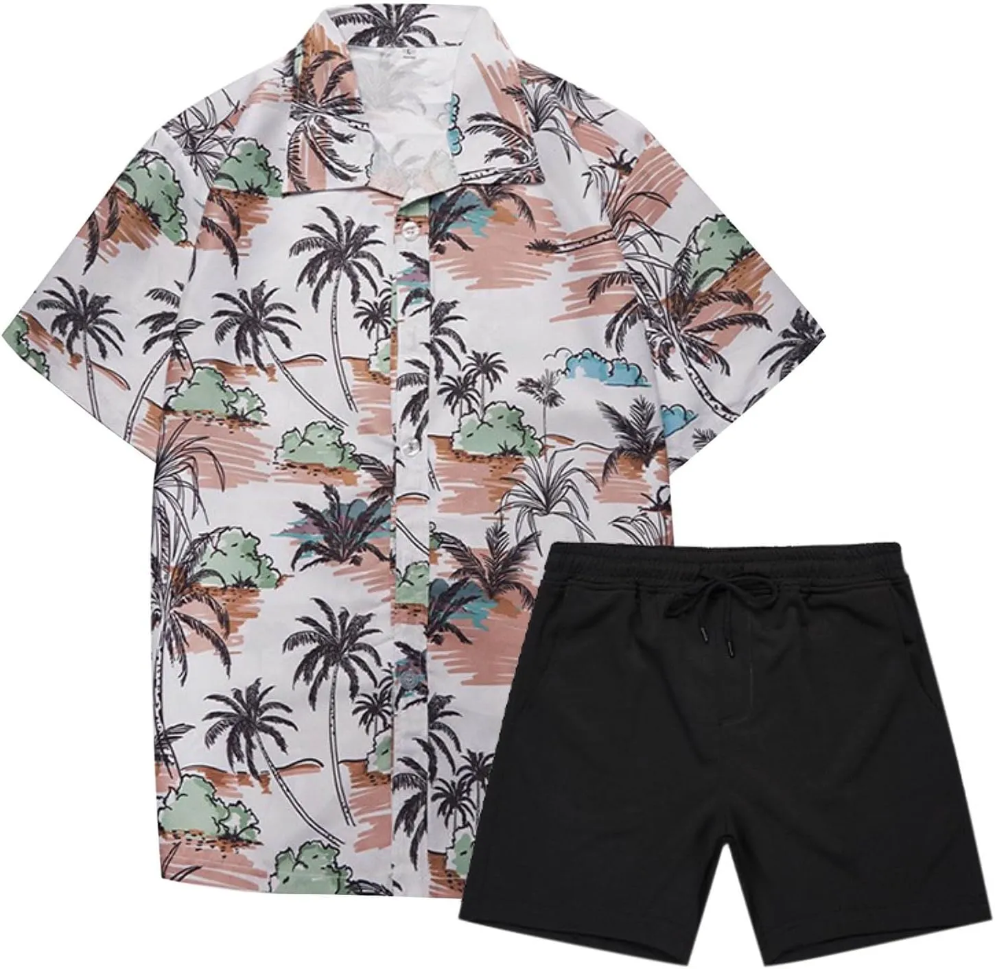 Mens Tennis Shirts Mens Summer 2 Piece Outfits Short Sleeve Shirt Jogger Suit Sport Tracksuit Set Hawaiian Beach Vacation Outfit Colorblock