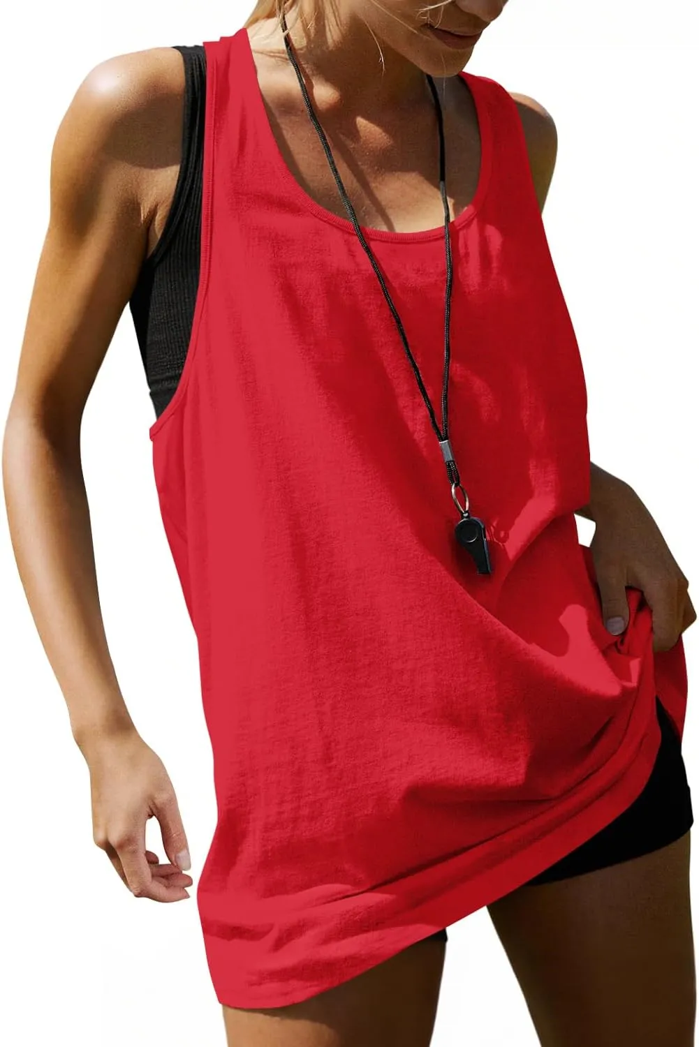 MIHOLL Womens Cotton Workout Tank Tops Racerback Sleeveless Relaxed-Fit Oversized Shirts