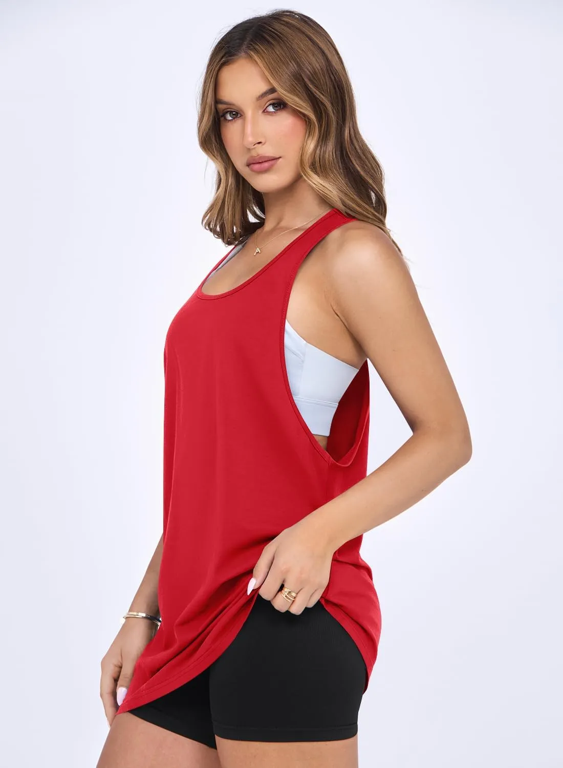 MIHOLL Womens Cotton Workout Tank Tops Racerback Sleeveless Relaxed-Fit Oversized Shirts