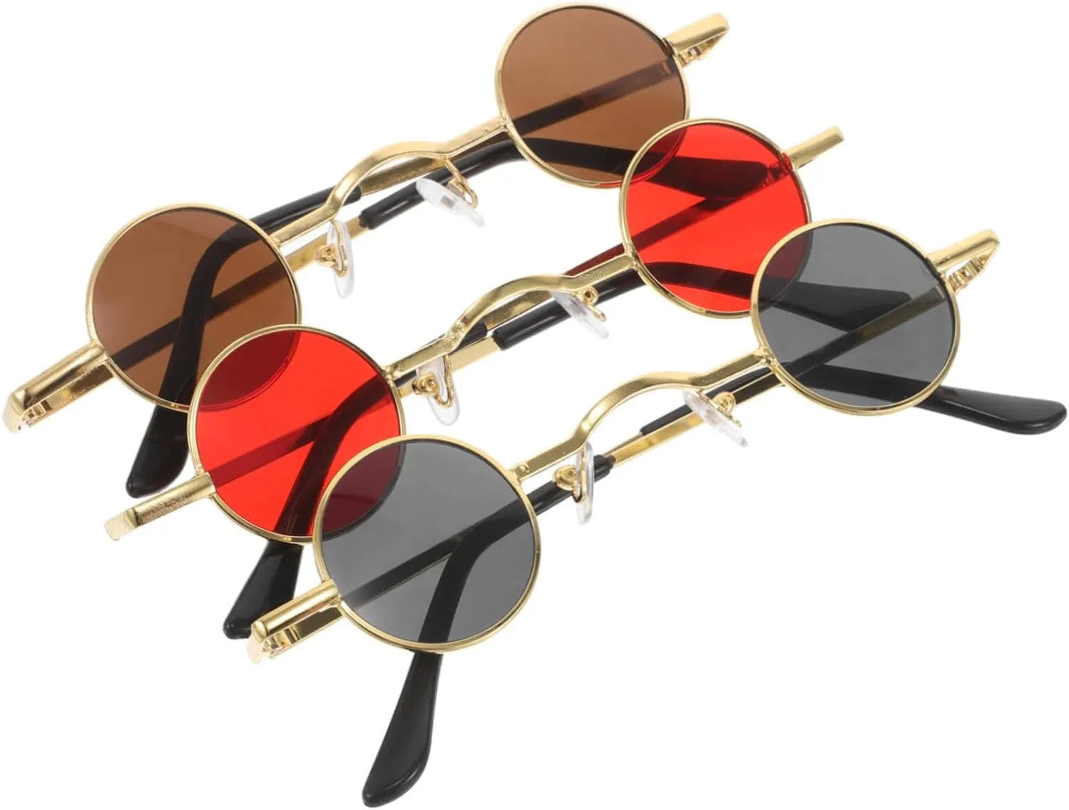 Mini Circle Gothic Glasses Vintage Steampunk Sunglasses Trendy Round Shades for Men/women 3pcs Set