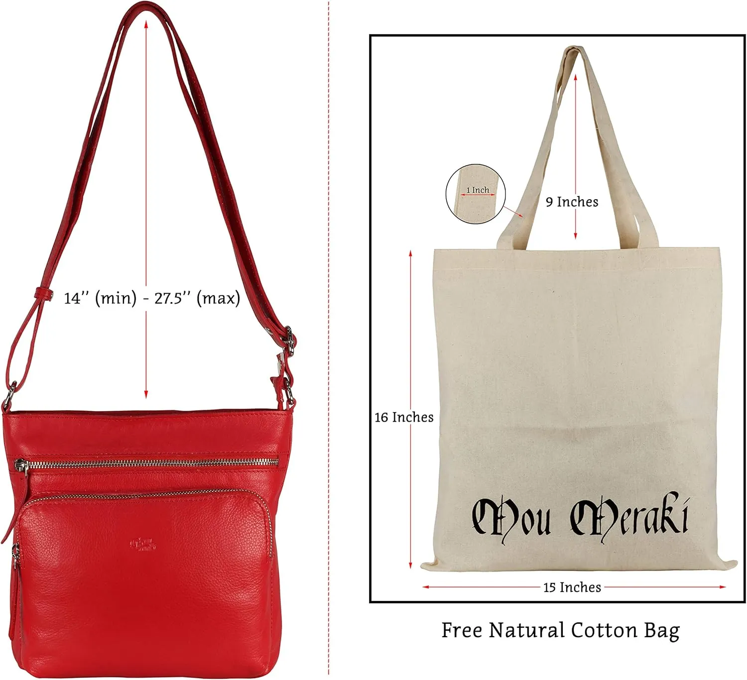 Mou Meraki Genuine Leather Crossbody Purse and Handbags - Crossover Bag Over the Shoulder Women