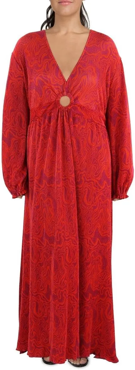 Nina Parker Womens Plus Keyhole Pleated Maxi Dress