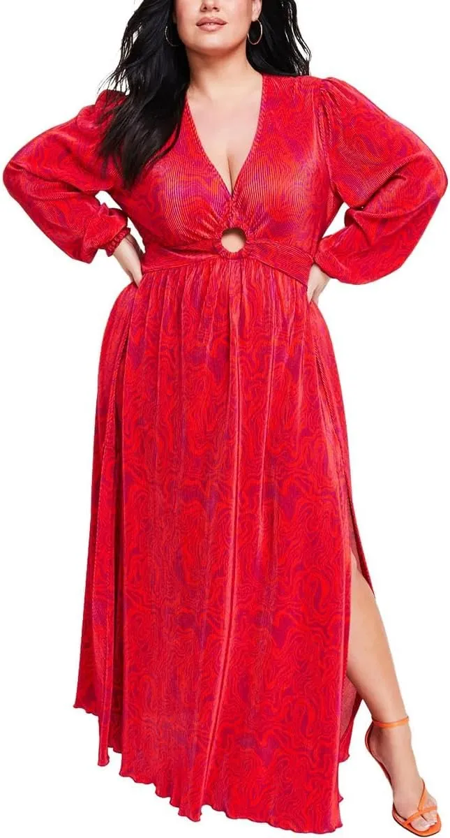 Nina Parker Womens Plus Keyhole Pleated Maxi Dress