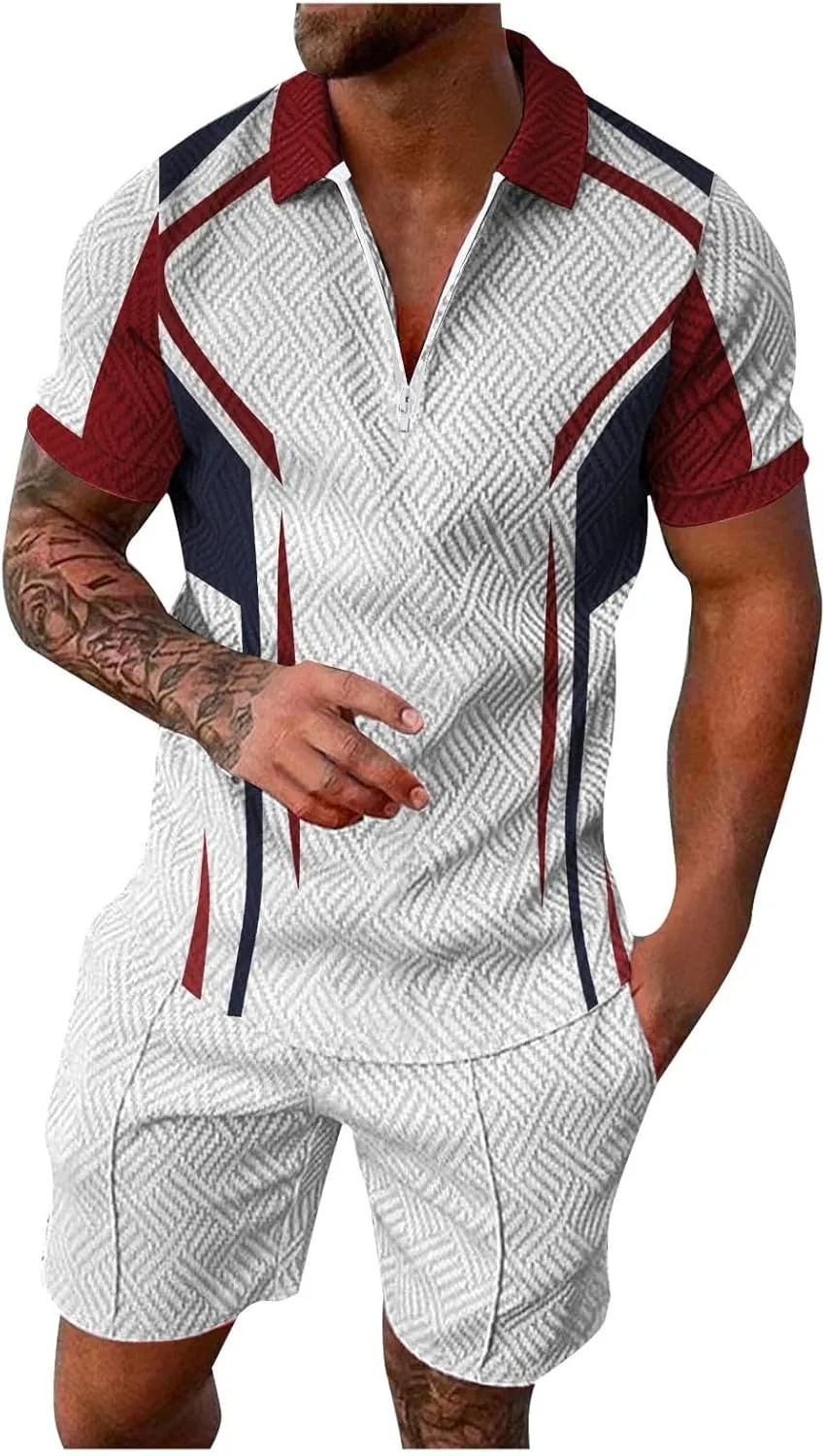 Nursing Tank Tops Mens Summer 2 Piece Outfits Short Sleeve Shirt Jogger Suit Sport Tracksuit Set Hawaiian Beach Vacation Outfit Men's Walking Shorts Red