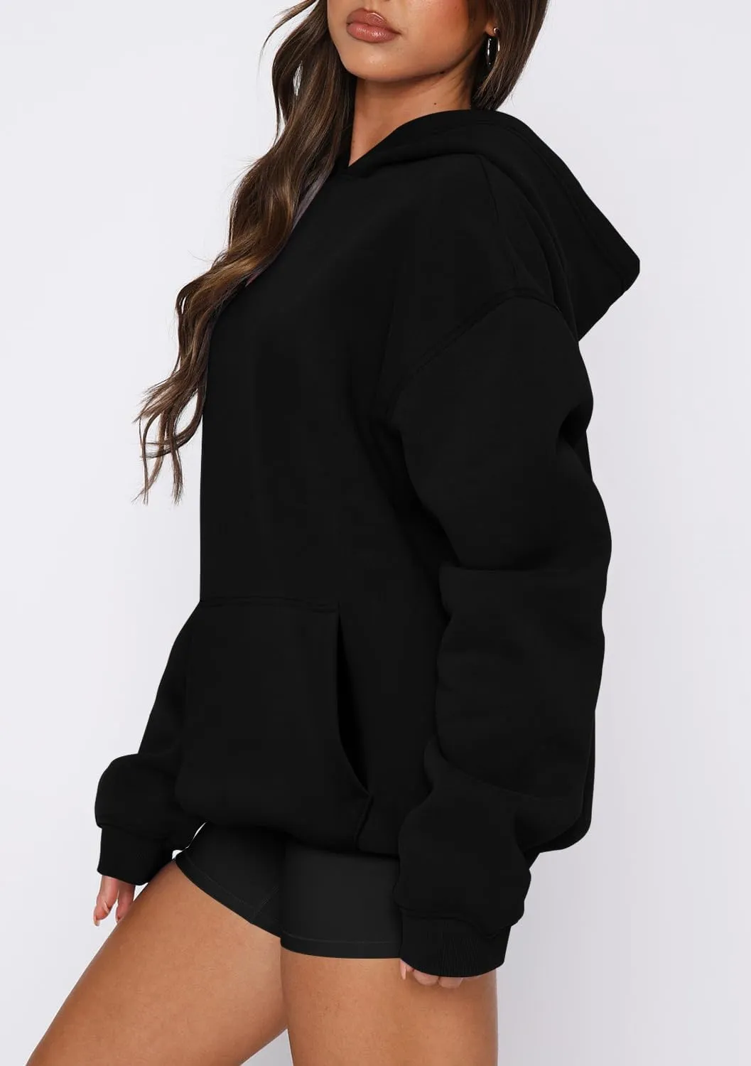 onlypuff Women Hoodies Casual Pullover Long Sleeve Sweatshirt Kangaroo Pocket Drop Shoulder Sweater