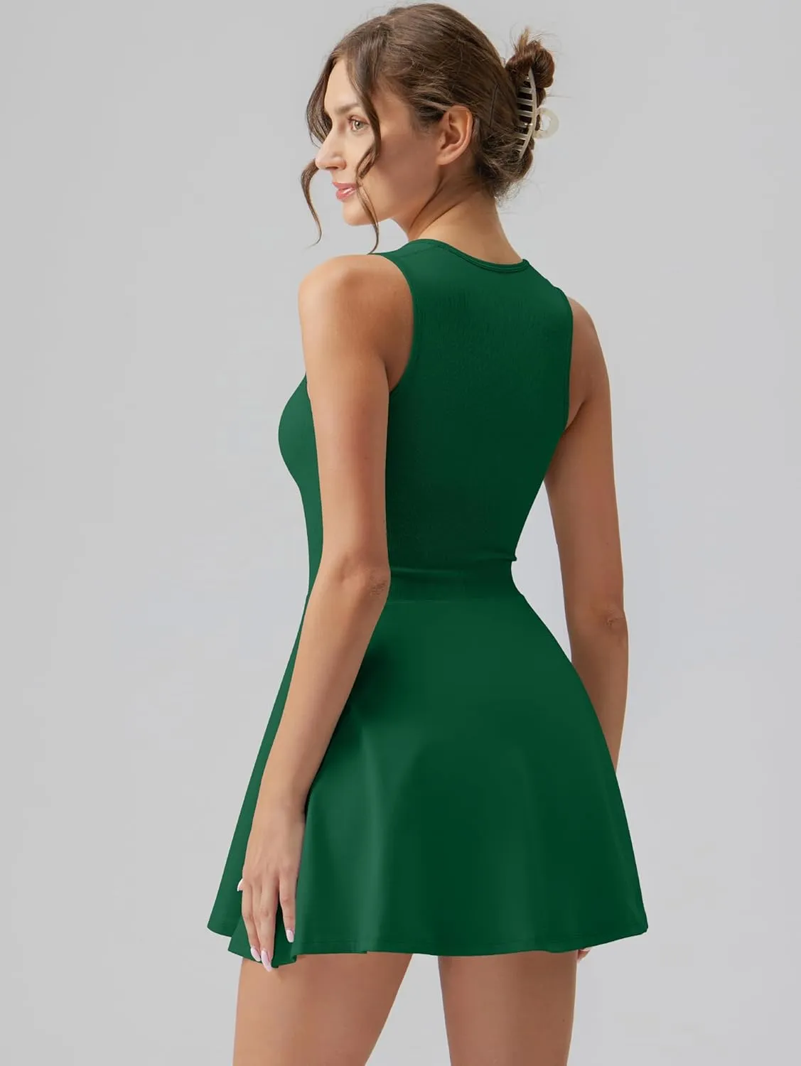 OQQ Women's Square Neck A-line Dress Sleeveless Tank Top Stretch Flare Mini Dresses