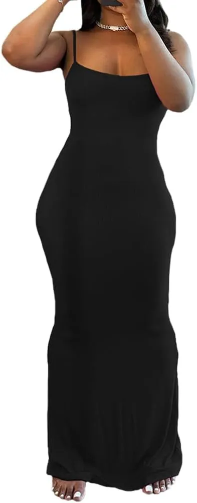 PINSV Women Summer Long Dress Casual Slip Sexy Sleeveless Bodycon Maxi Dresses for Women