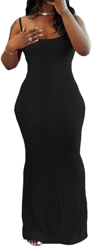 PINSV Women Summer Long Dress Casual Slip Sexy Sleeveless Bodycon Maxi Dresses for Women