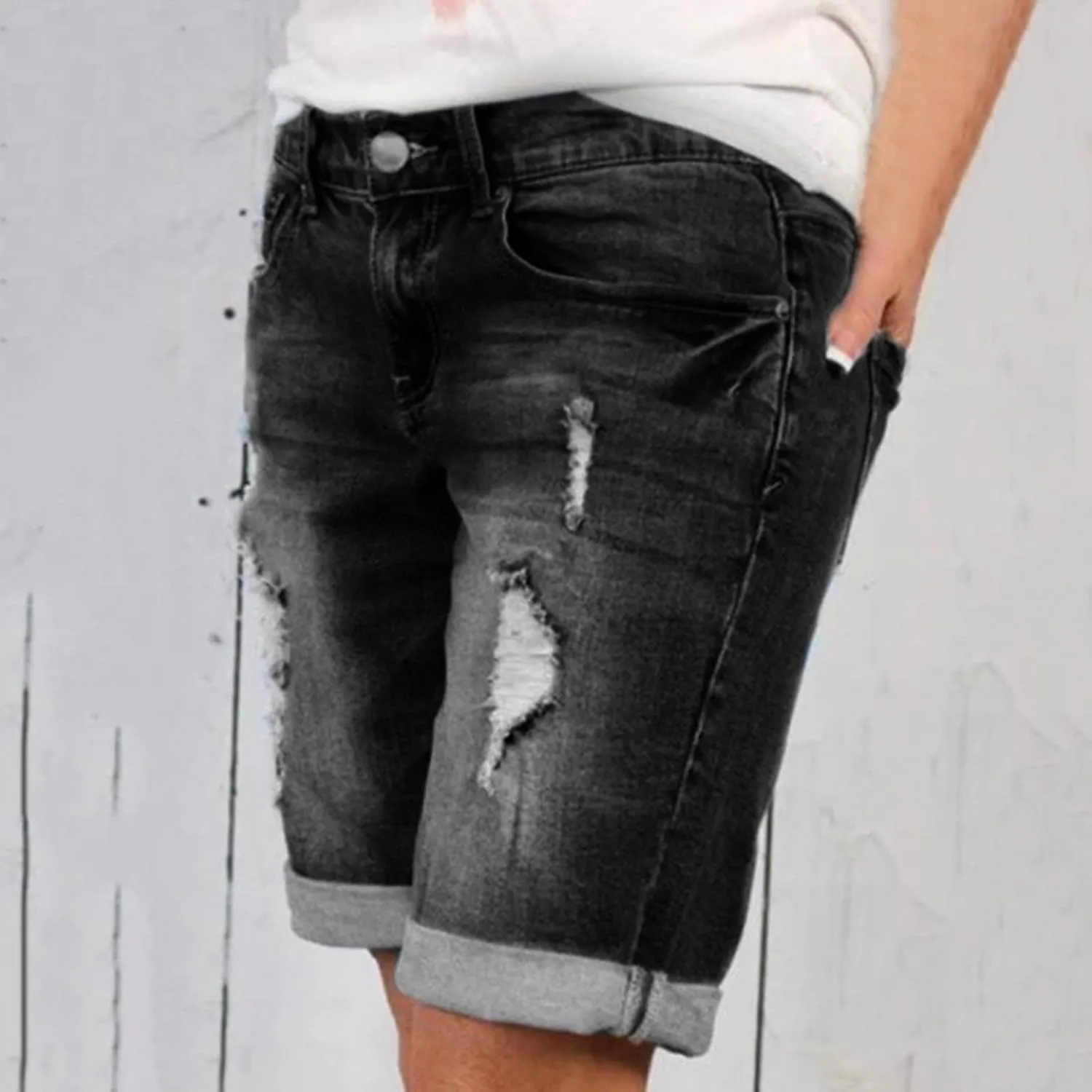 Plus Size Denim Shorts Women High Waisted Ripped Jean Shorts Stretchy Folded Hem Short Jean Distressed Sexy Mini Jean Shorts