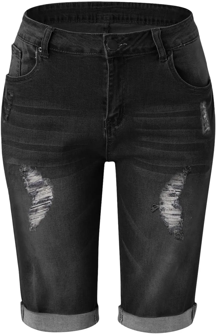 Plus Size Denim Shorts Women High Waisted Ripped Jean Shorts Stretchy Folded Hem Short Jean Distressed Sexy Mini Jean Shorts