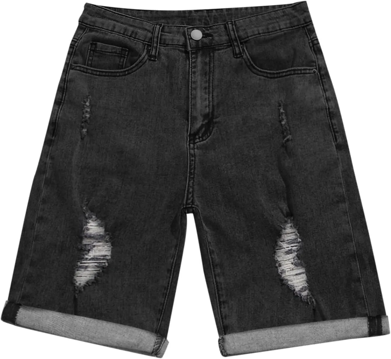 Plus Size Denim Shorts Women High Waisted Ripped Jean Shorts Stretchy Folded Hem Short Jean Distressed Sexy Mini Jean Shorts