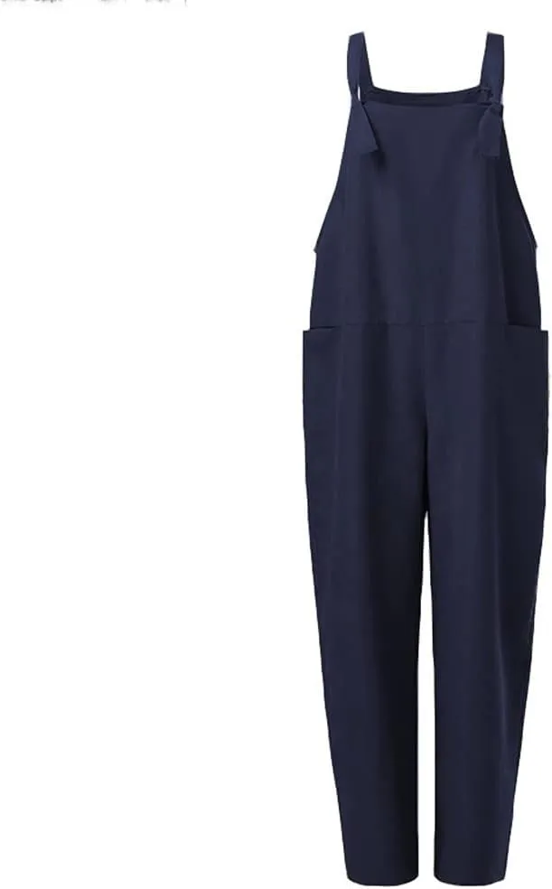 Plus Size Overalls for Women Loose Fit Casual Bib Overalls Adjustable Straps Button Sleeveless Jumpsuit with Pockets