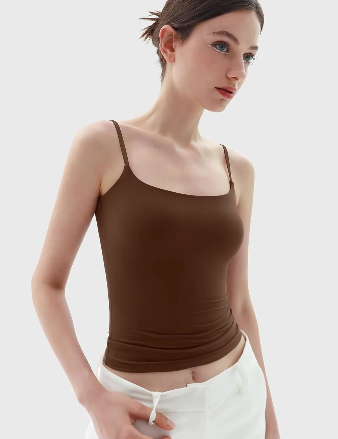 PUMIEY Women's Square Neck Tank Top Adjustable Spaghetti Straps Sleeveless Basic Tops Sharp Collection