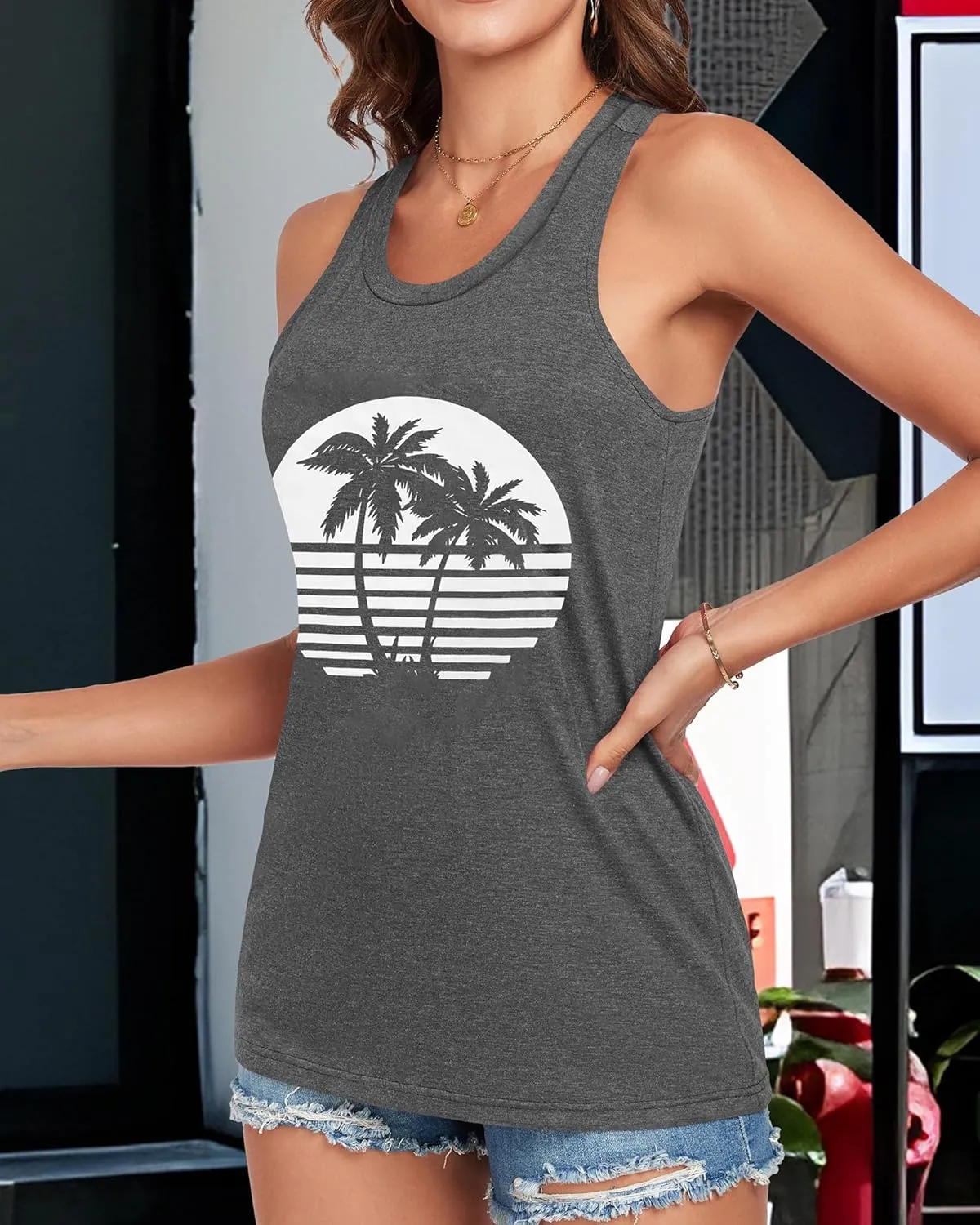Racerback Tank Tops for Women Summer Sleeveless Round Neck Casual Graphic Tunic Shirts