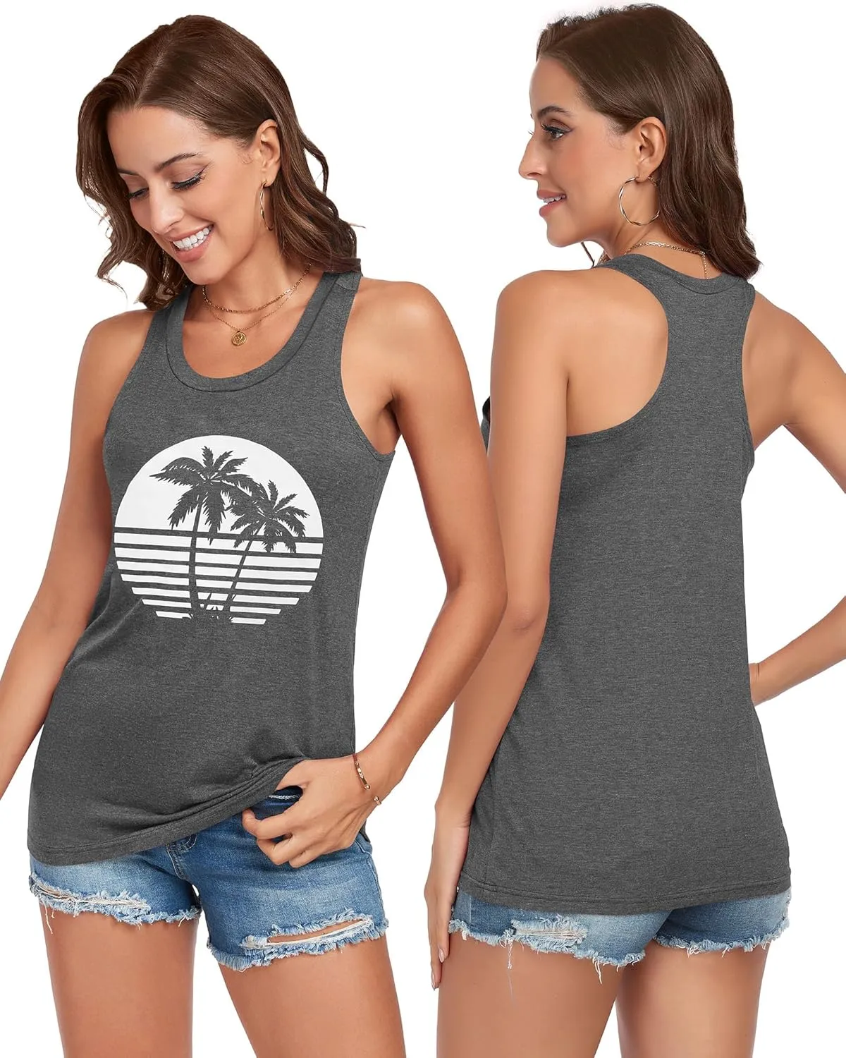 Racerback Tank Tops for Women Summer Sleeveless Round Neck Casual Graphic Tunic Shirts