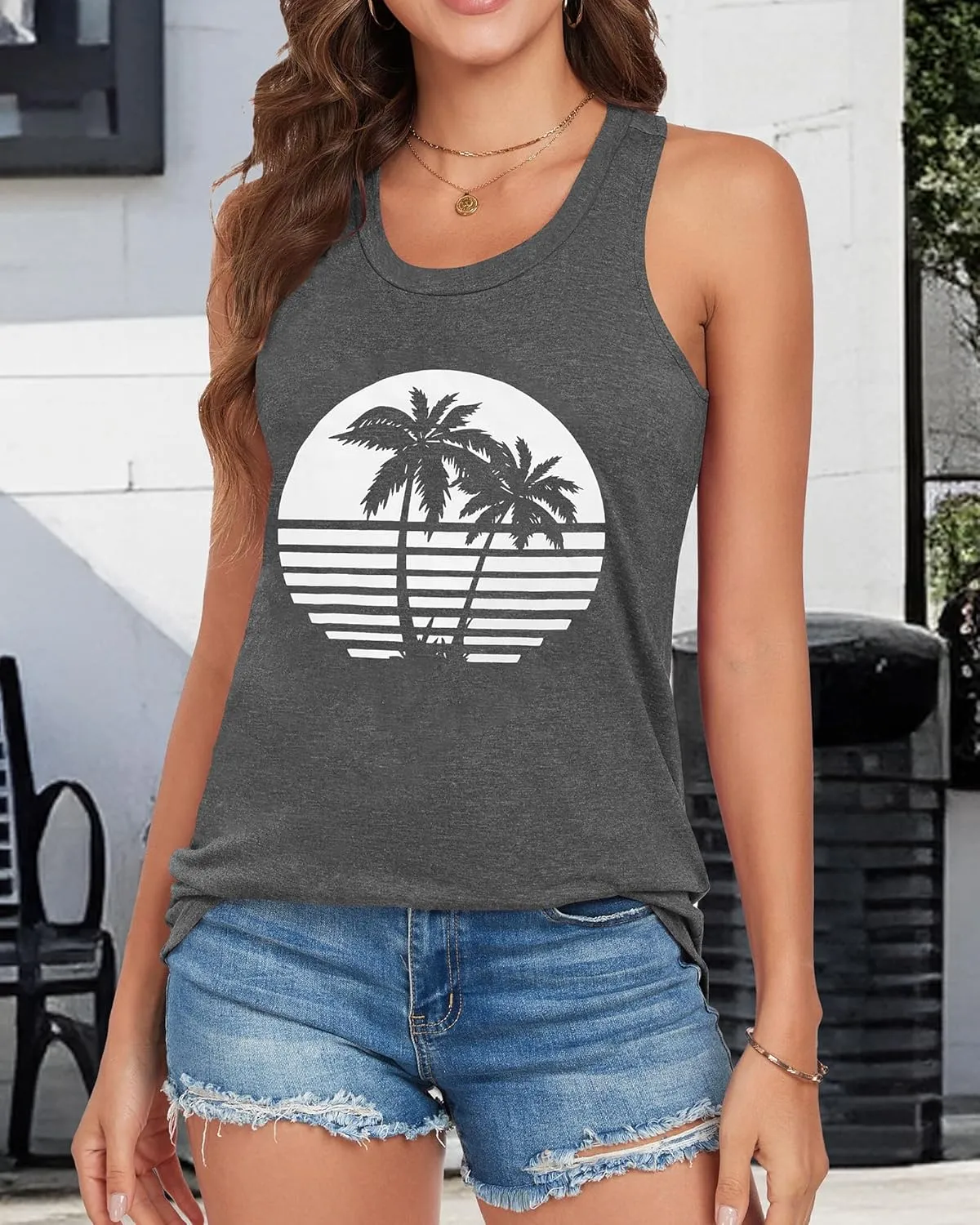 Racerback Tank Tops for Women Summer Sleeveless Round Neck Casual Graphic Tunic Shirts